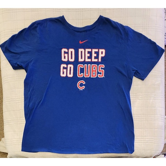 Nike MLB Chicago Cubs Men's 2XL Blue T-Shirt‎ GO DEEP GO CUBS - Picture 1 of 5